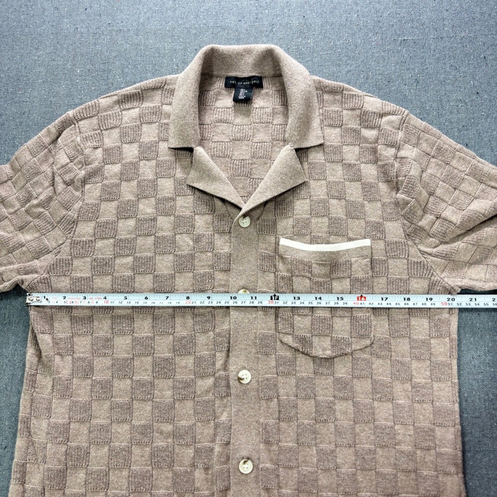 Art of Rhetoric Mens Large Tan Checkerboard Knit Short Sleeve Button Up Shirt - Picture 5 of 8
